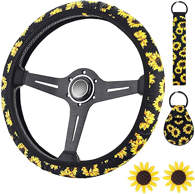 Sunflower Steering Wheel Cover for Women Set with 2 Pieces Cute