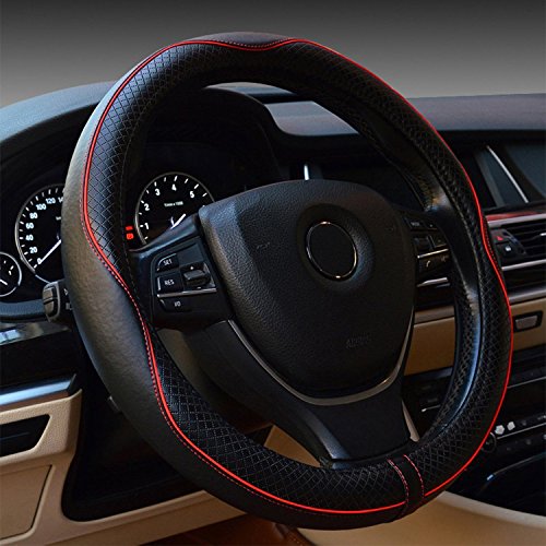 Car Steering Wheel Cover Genuine Leather Universal 15 Inch – Red