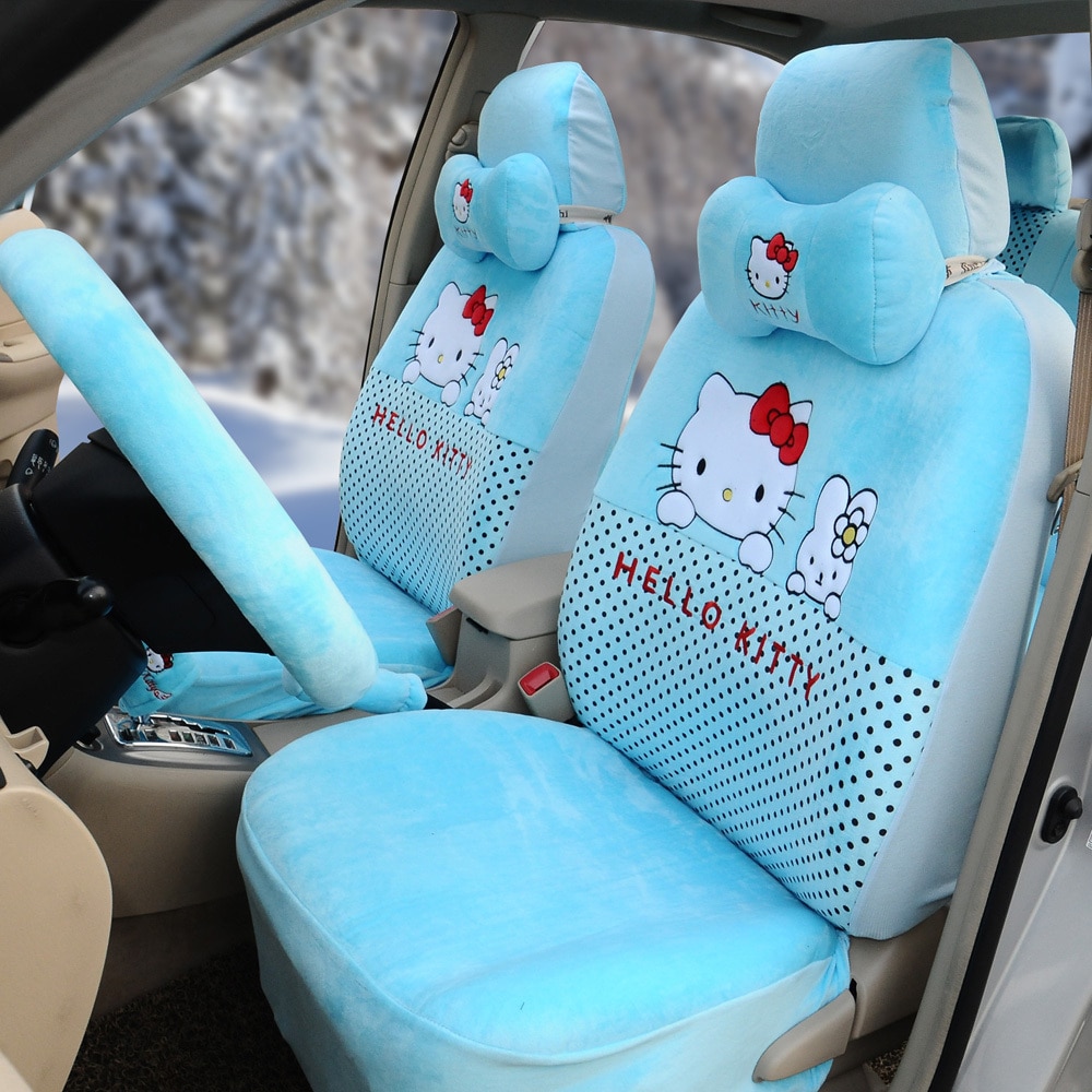 Hello kitty 1sets soft plush light blue cool cartoon front & rear seat