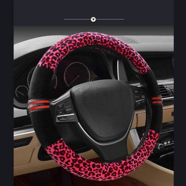 Leopard Print Plush Steering Wheel Cover Winter High Density Steering