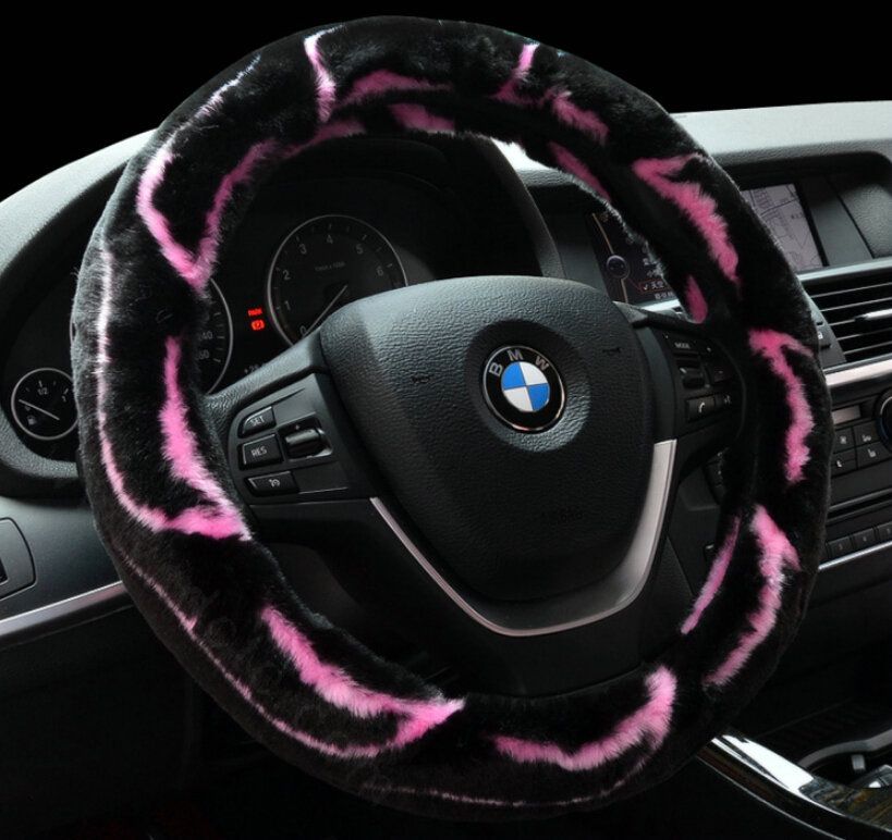 $48.39 Fashion Cow Print Car Steering Wheel Wrap Velvet 15 Inch 38CM