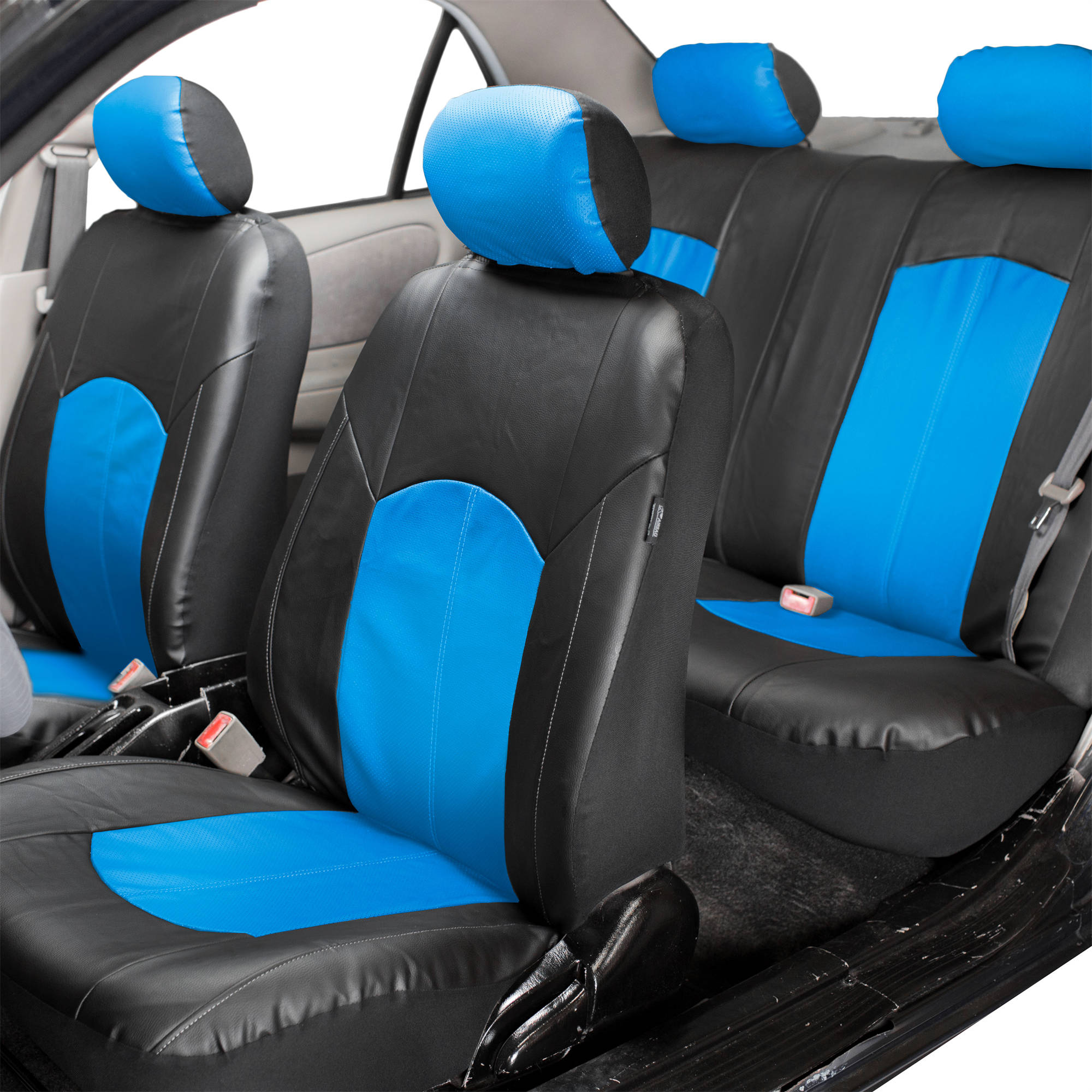 PU Leather Complete Set Front Back Seat Covers Blue For Car | eBay
