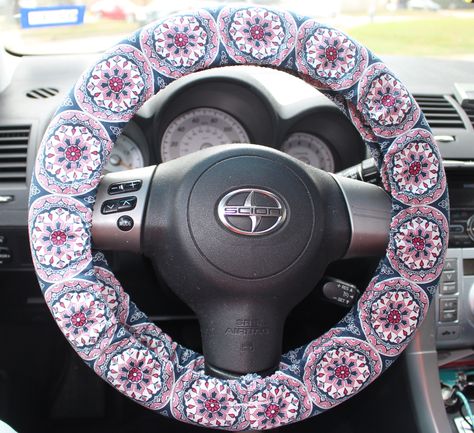 Pink and navy print steering wheel cover, cute and affordable