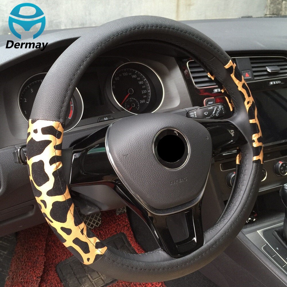 Personalized Leopard Print Steering Wheel Covers Universal Fits 95%