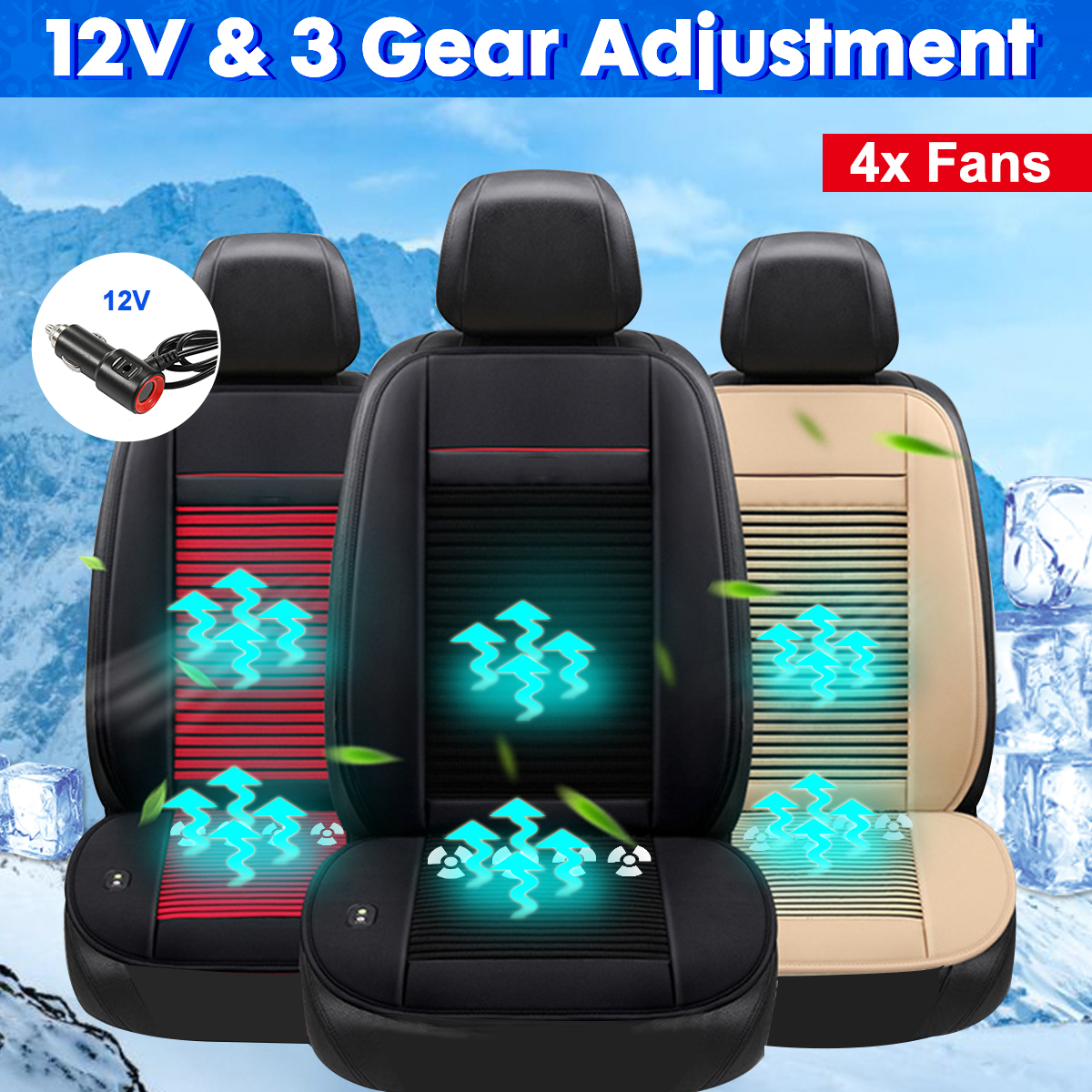 12V Cooling Car Seat Cushion Cover Air Ventilated Fan Conditioned