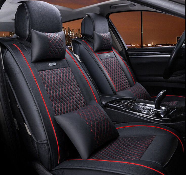 Luxury Black & Red Universal Interior PU Leather Car Seat Cover 10pcs