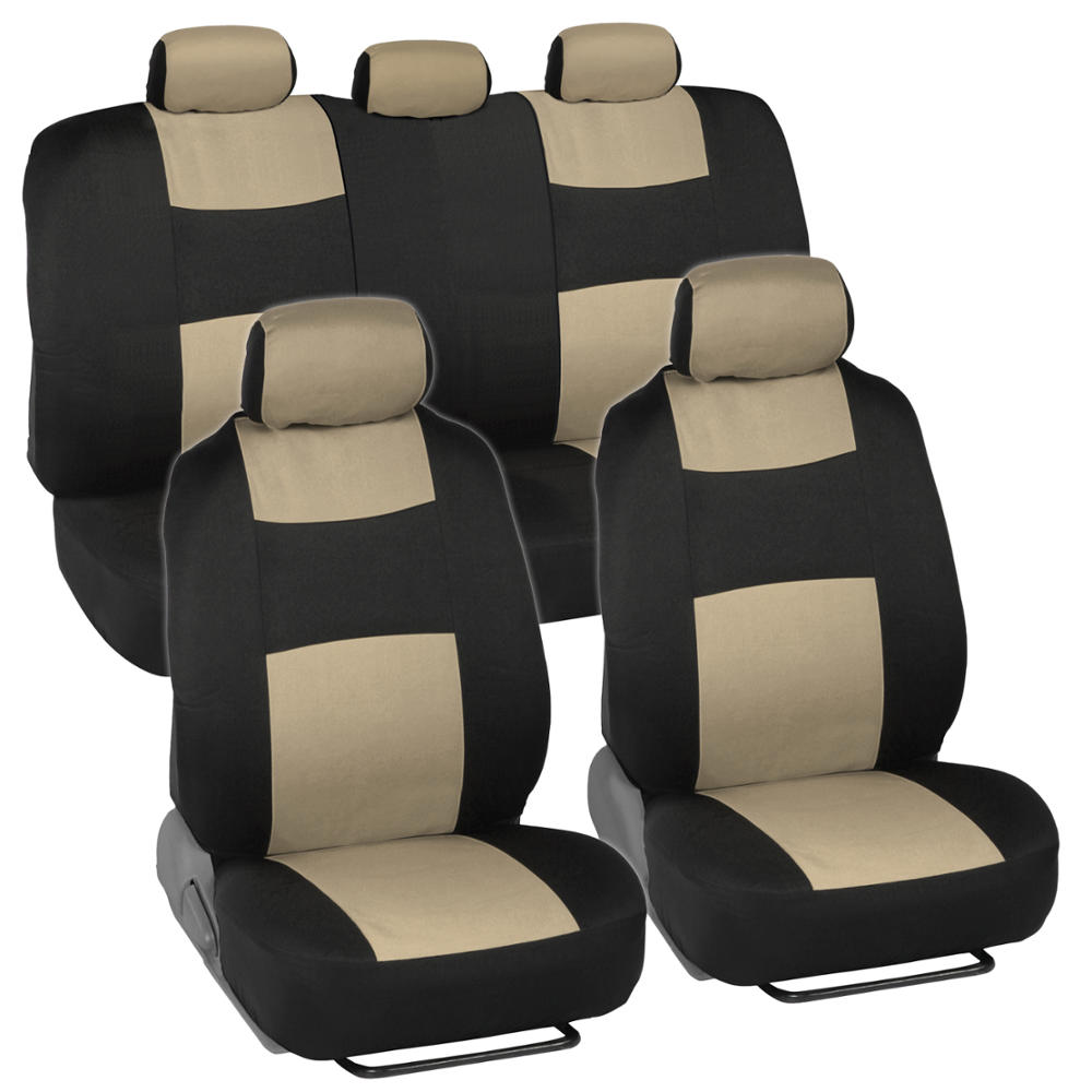 Beige Universal Full Set of Deluxe Low Back Full Bench Car Seat Covers