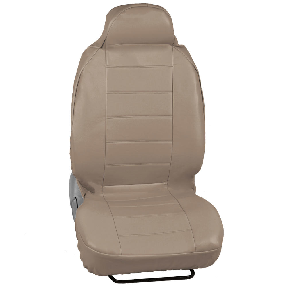 Beige Tan PU Leather Car Seat Covers - High Back Deluxe Leatherette