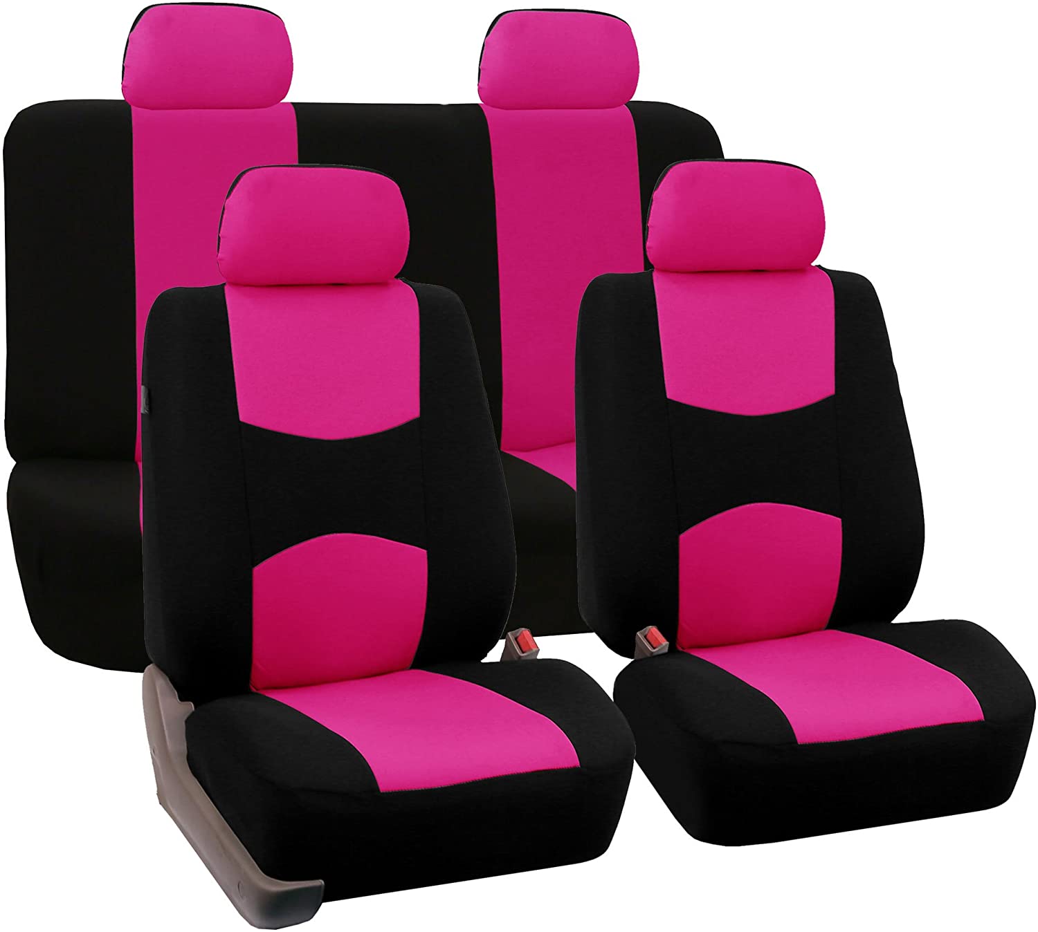 FH Group Universal Fit Full Set Flat Cloth Fabric Car Seat Cover, (Pink