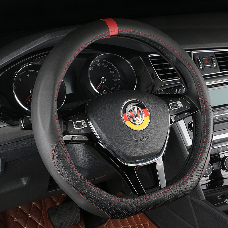 D Ring Leather Car Steering Wheel Cover For Volkswagen VW Golf 7 Mk7