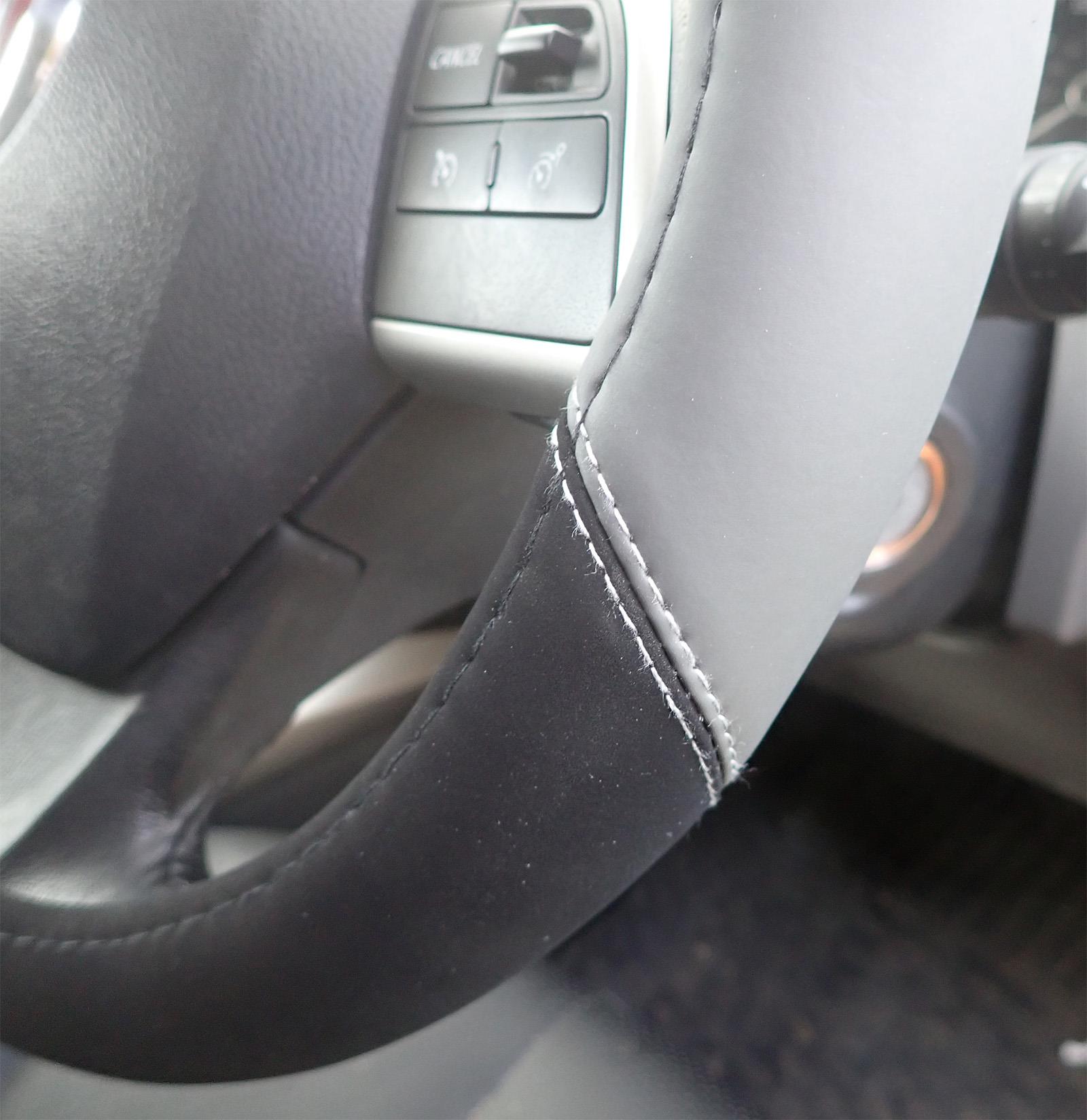 Steering Wheel Cover Black & Grey Suede Leather Look Universal Fit