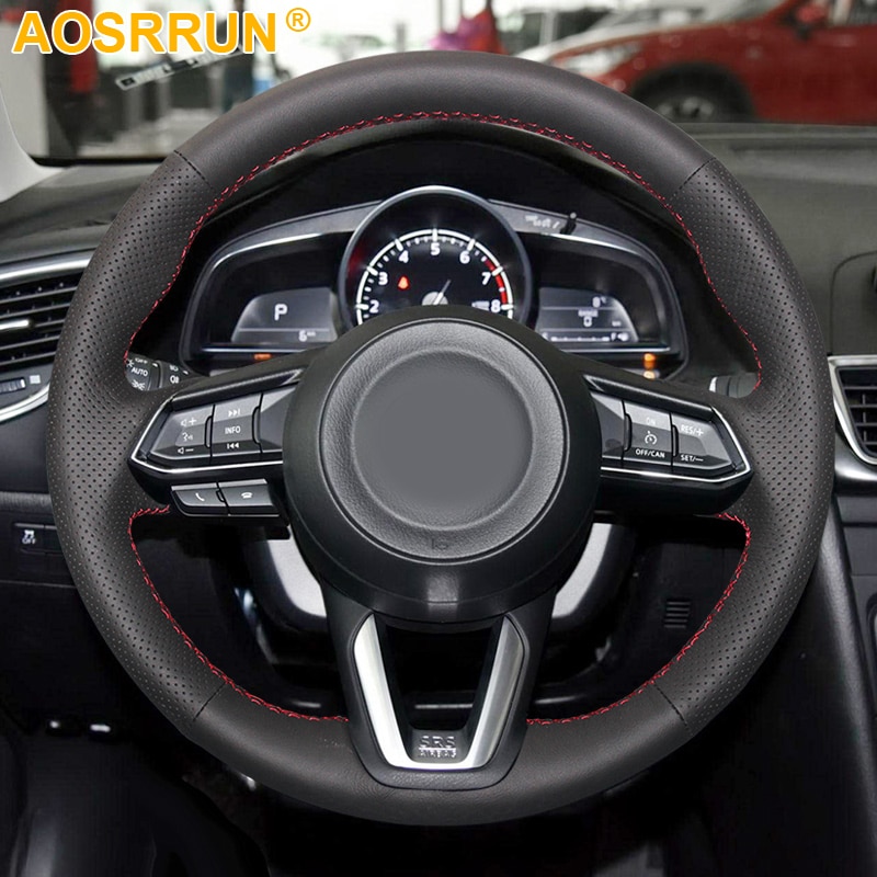 Black Leather Hand stitched Car Steering Wheel Cover For Mazda CX 3 CX3
