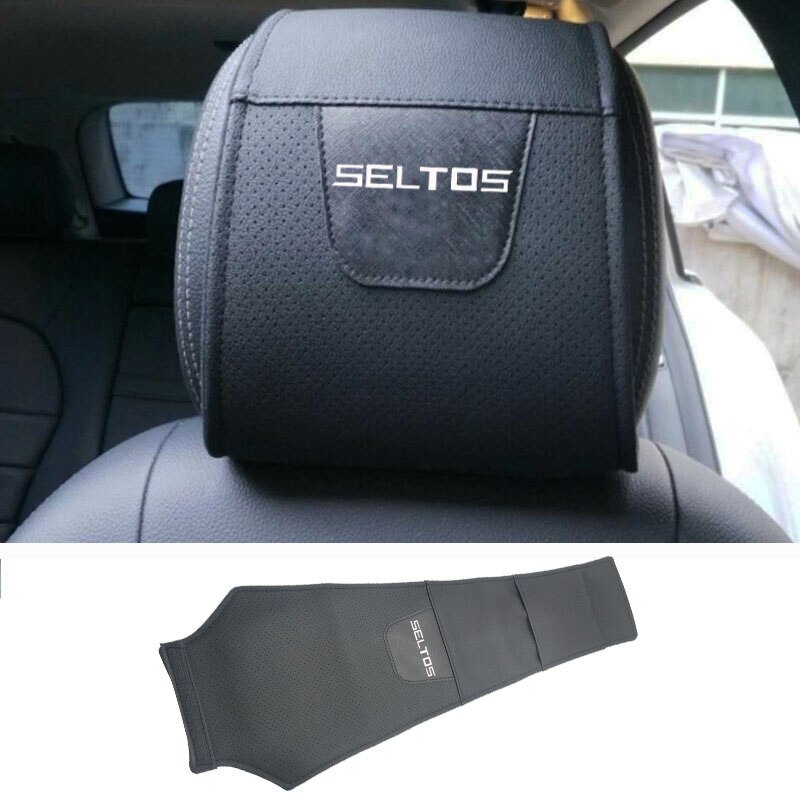 For Kia Seltos Car Headrest Protector Case Pu Leather Car Styling