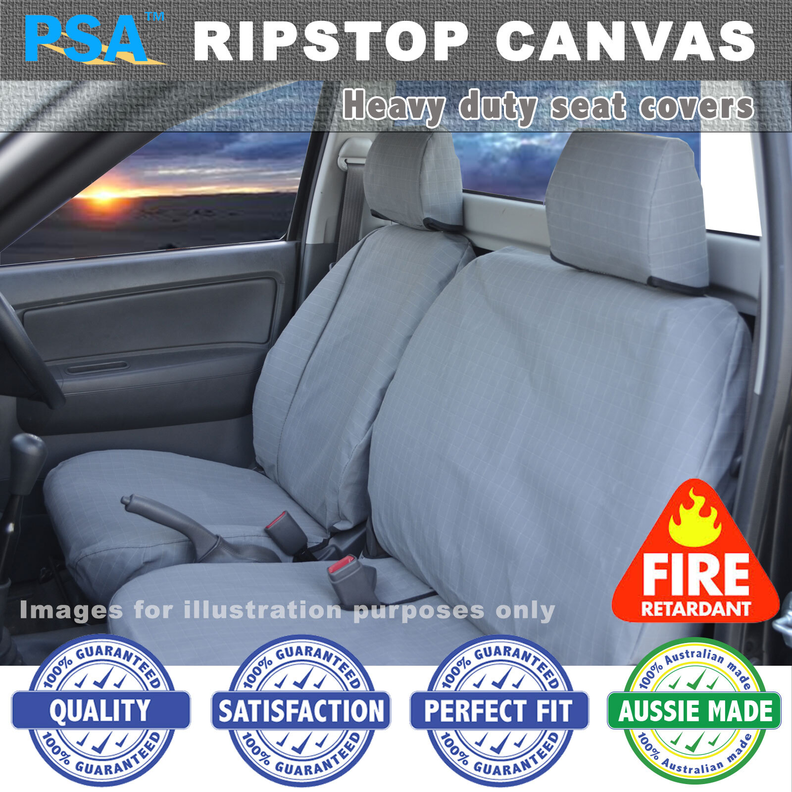 Ripstop Canvas Seat Covers NISSAN Patrol GQ Ute DX Frnt Bucket, 3/4