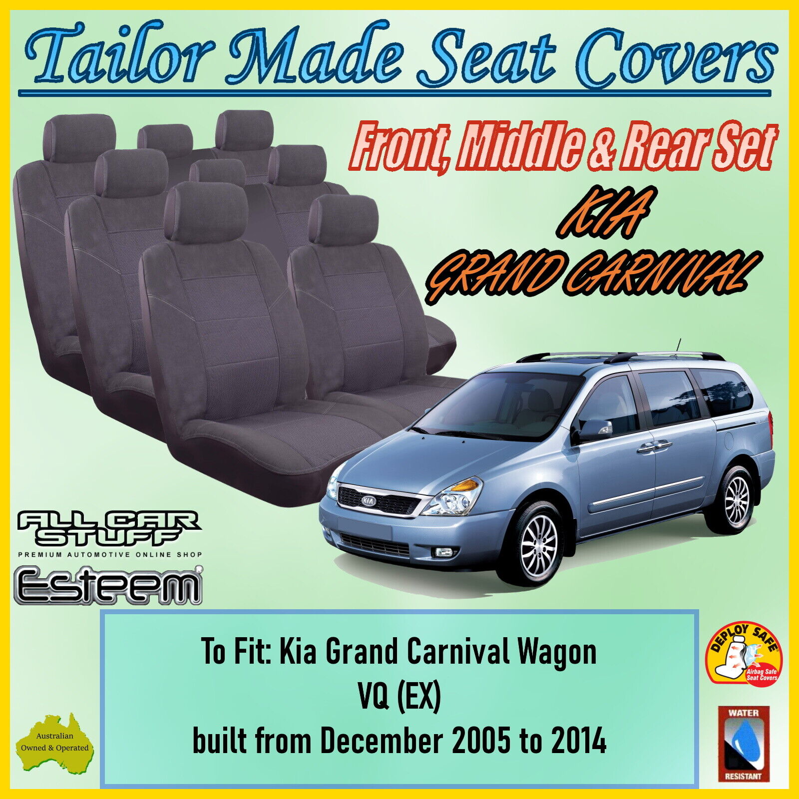 Tailor Made Seat Covers to fit Kia Grand Carnival VQ (3 Rows): 12/2005