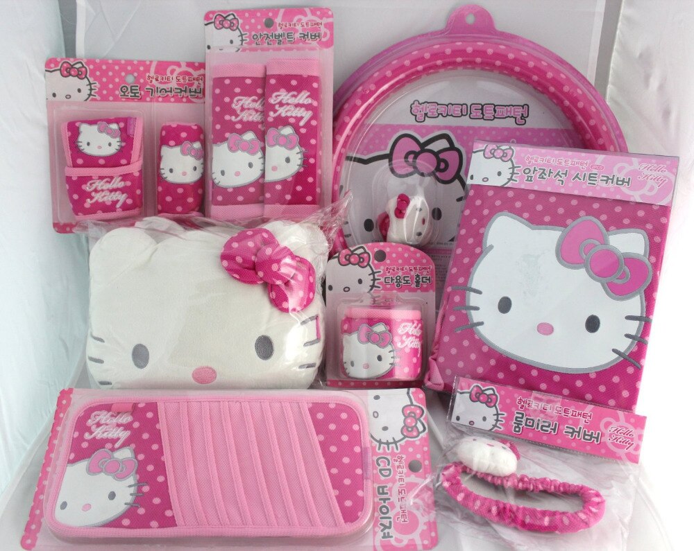 Hello Kitty Car Seat Cover and Accessories 11 Pcs Set Polka Dot-in