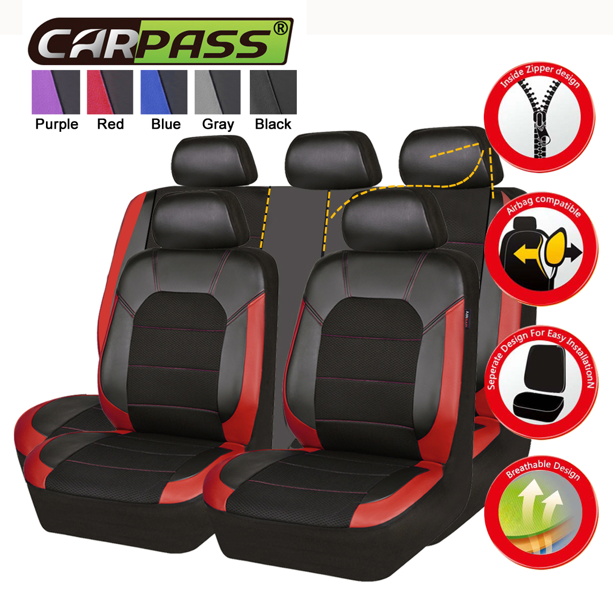 NEW ARRIVAL- Car Pass leather and Mesh Universal Fit Car Seat Covers