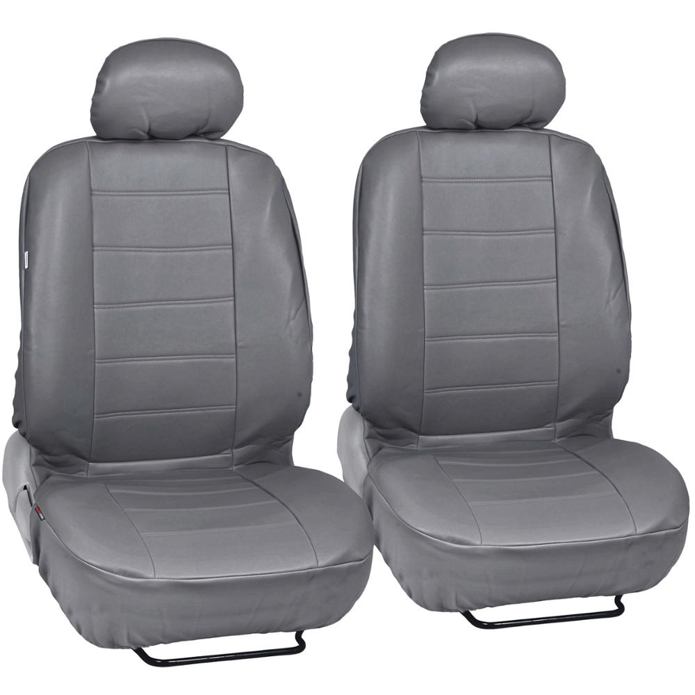 Gray Leatherette Car Seat Covers Front Pair Set of 2 Faux Leather
