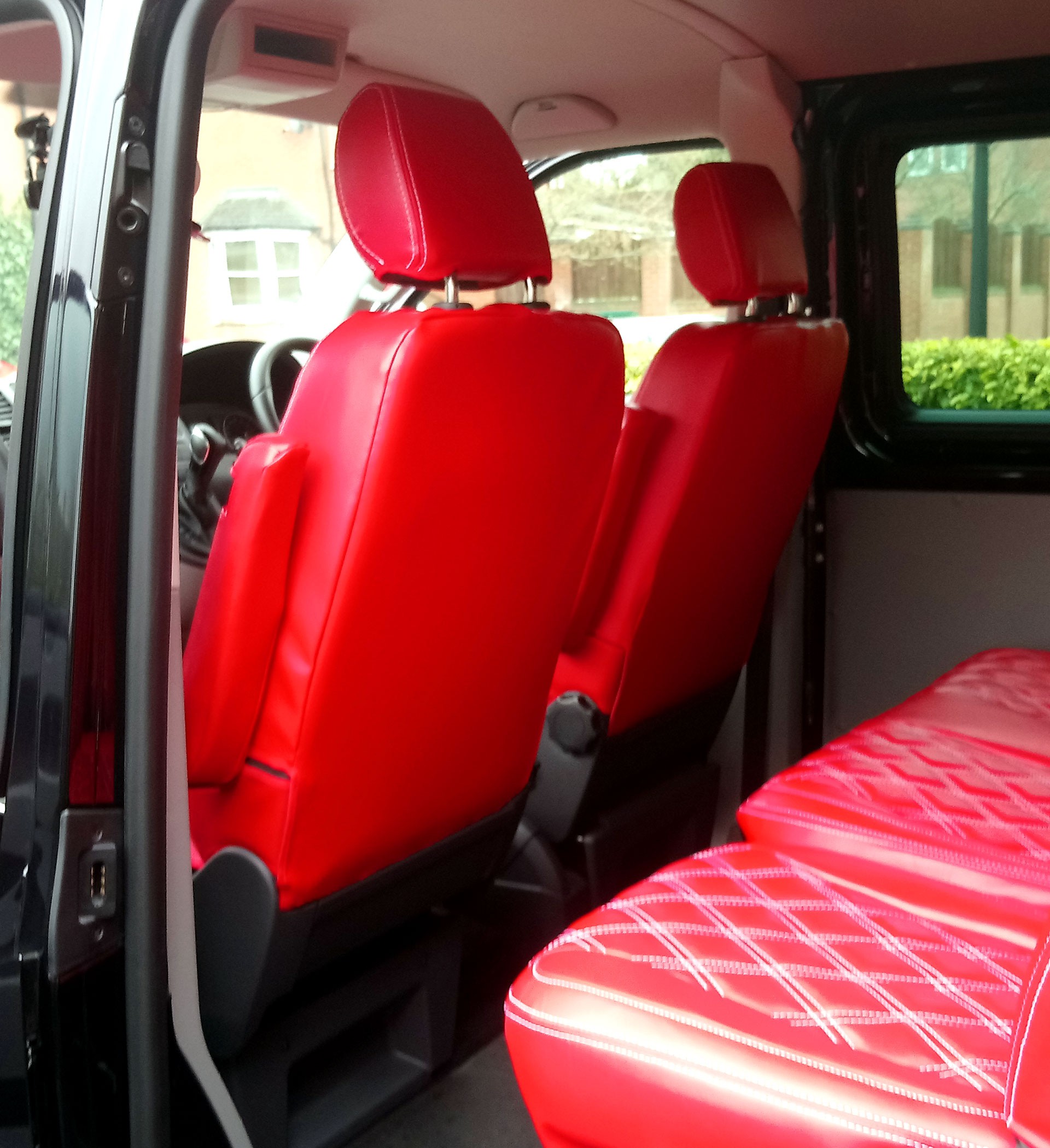 VW Transporter T6 Highline Kombi Seat Covers Red Diamond Quilted