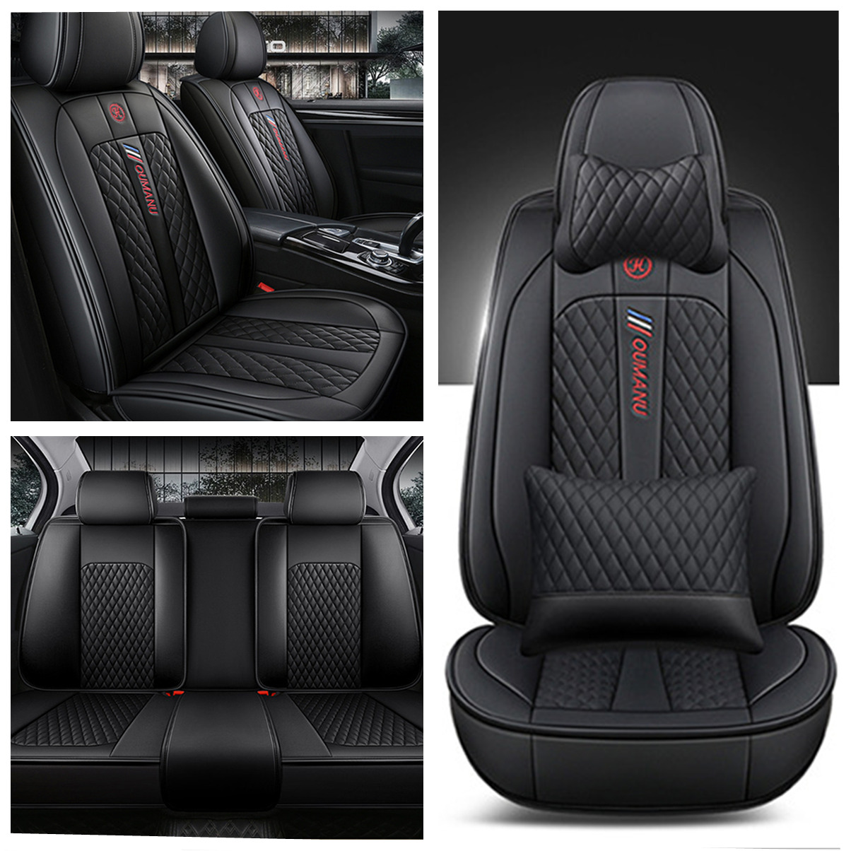 Deluxe Edition PU Leather Full Set Car Seat Covers Cushion Chair