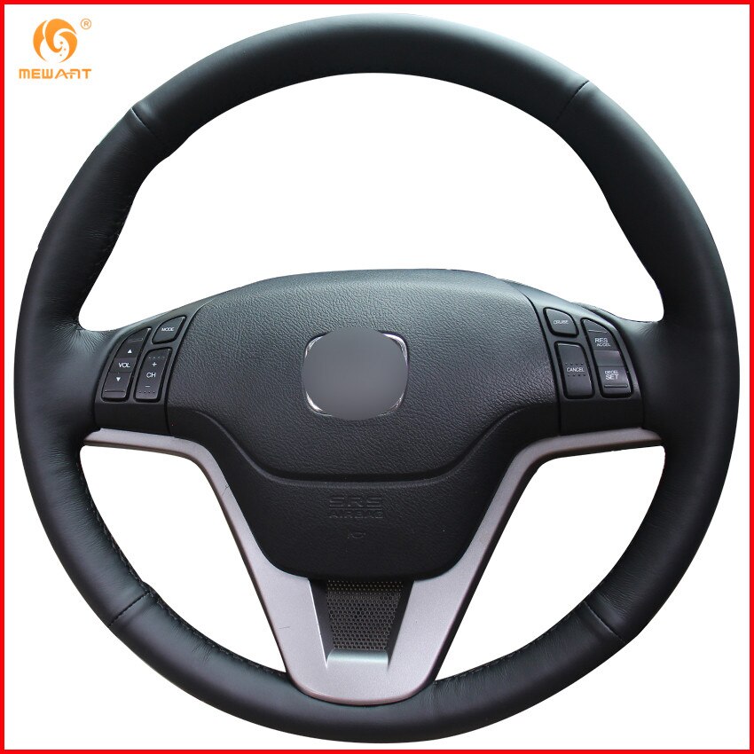 MEWANT Black Genuine Leather Car Steering Wheel Cover for Honda CRV CR